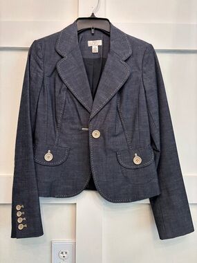 LOFT Dark Blue Tailored Blazer with Contrast Stitching
